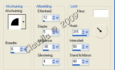 Instellingen Afschuining binnen.